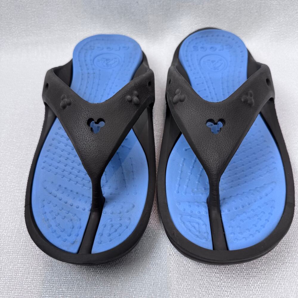 Crocs Flip Flop Style Unisex Blue Footbed Black Straps Men Size US 6 Women US 8f